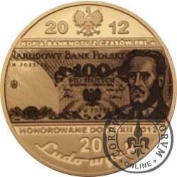 20 ludowych - BANKNOTY PRL - 100 złotych (mosiądz + miniaturowa kopia banknotu na płytce mosiężnej)